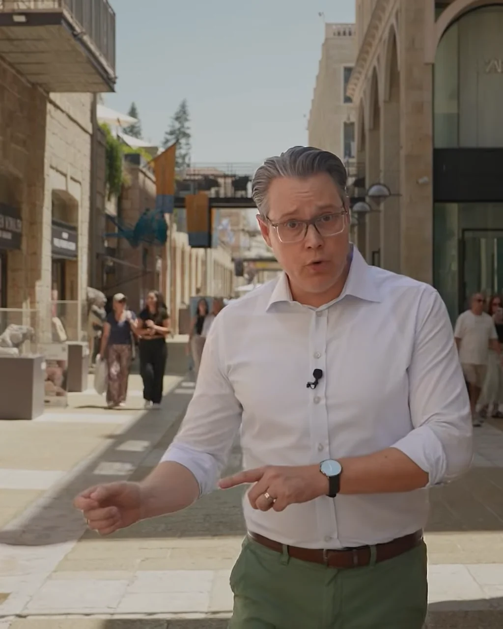Joshua Swanson reporting for CBN News at Mamilla Mall in Jerusalem