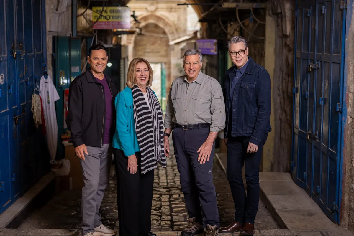 The Jerusalem Dateline team: Joshua Swanson, Julie Stahl, Chris Mitchell, and Paul Petitte in the Old City